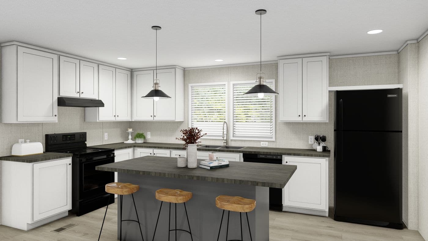 The COASTAL BREEZE II 28X56 Kitchen. This Manufactured Mobile Home features 3 bedrooms and 2 baths.