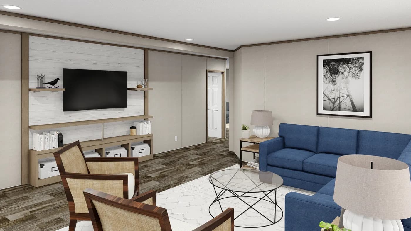 The THE SOUTHERN FARMHOUSE Living Room. This Manufactured Mobile Home features 3 bedrooms and 2 baths.