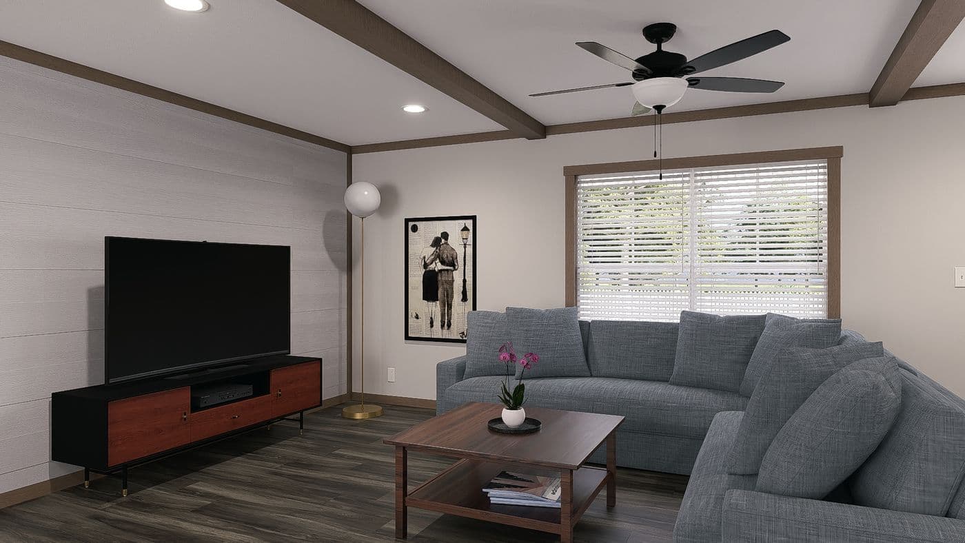 The THE EVERETT Living Room. This Manufactured Mobile Home features 4 bedrooms and 3 baths.