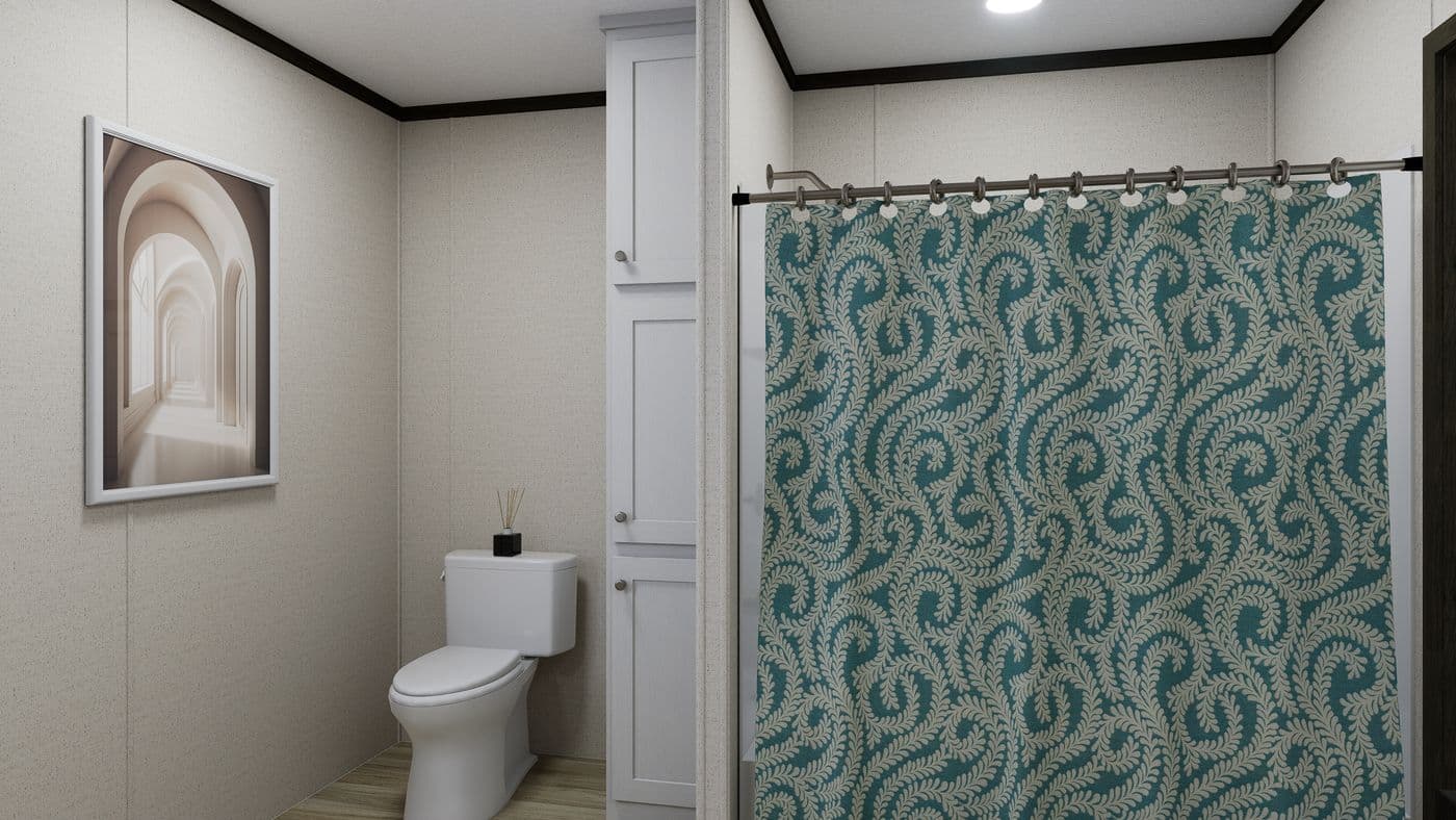 The THE PURPOSE Primary Bathroom. This Manufactured Mobile Home features 4 bedrooms and 2 baths.