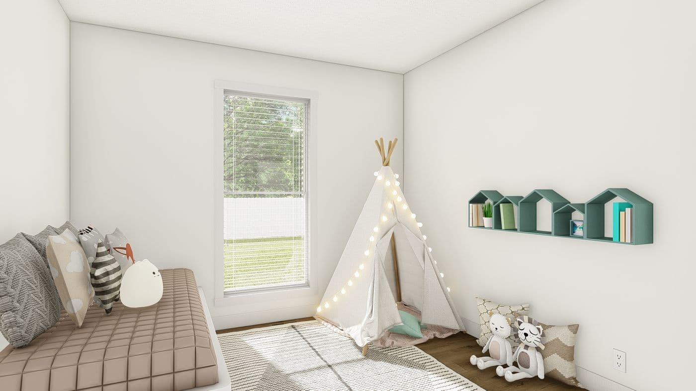 The HRR 2856-3E          LIGHTFOOT Bedroom. This Manufactured Mobile Home features 3 bedrooms and 2 baths.