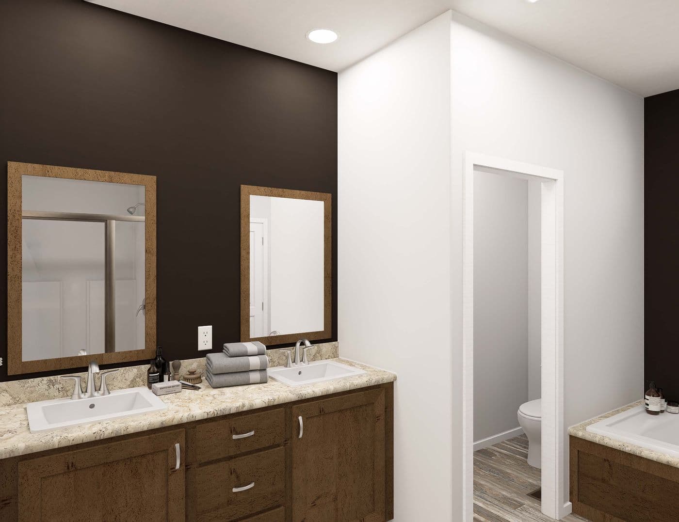 The THE BREEZE 2.5         CLAYTON Primary Bathroom. This Manufactured Mobile Home features 4 bedrooms and 2 baths.