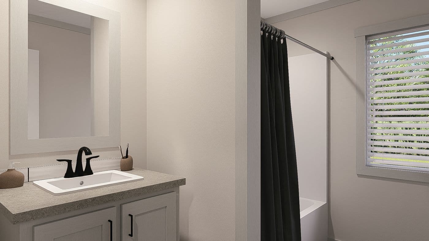 The FARM 3 FLEX DEN Guest Bathroom. This Manufactured Mobile Home features 3 bedrooms and 2 baths.