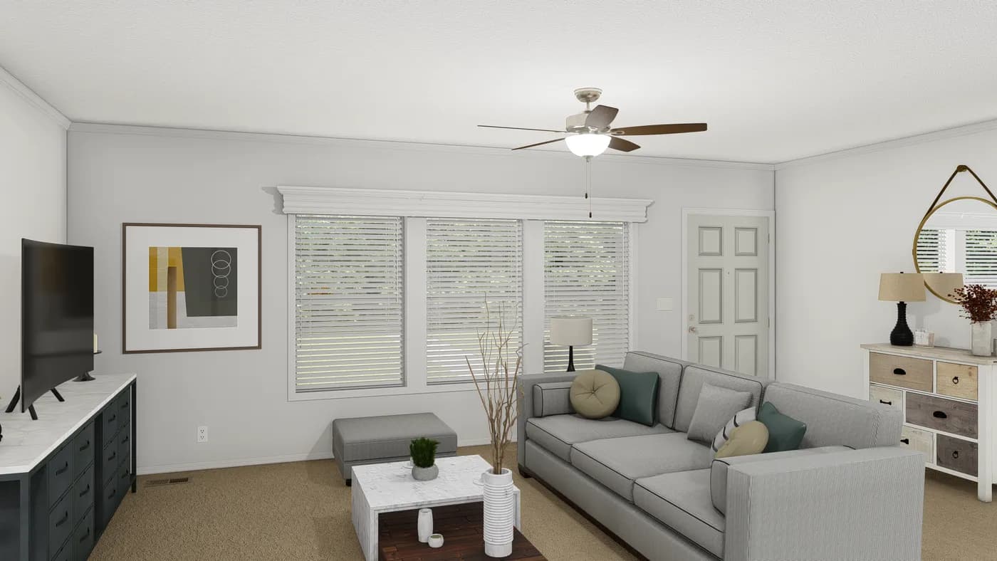 The TU3068A Living Room. This Manufactured Mobile Home features 4 bedrooms and 2 baths.