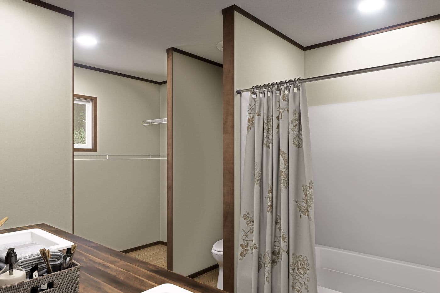 The EXPLORER Primary Bathroom. This Manufactured Mobile Home features 3 bedrooms and 2 baths.