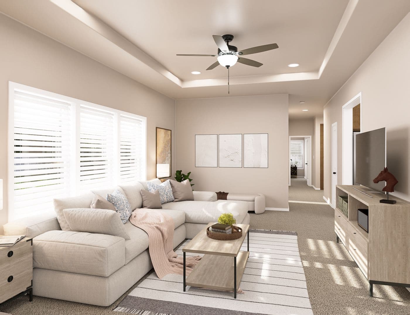 The PREFERRED PLUS CP601F  CLAYTON Living Room. This Manufactured Mobile Home features 3 bedrooms and 2 baths.