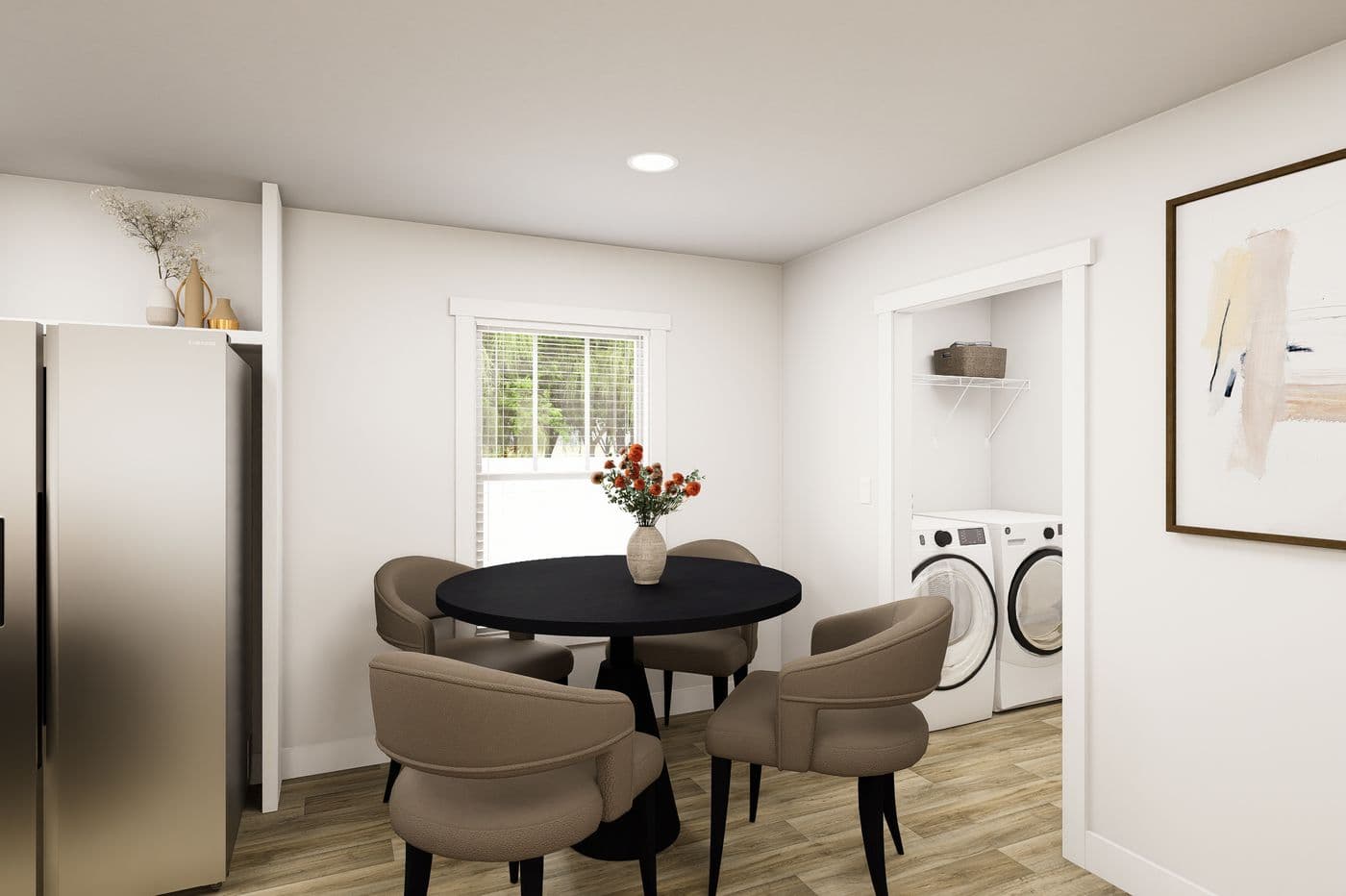 The RIGHT CHOICE 110 Dining Room. This Manufactured Mobile Home features 4 bedrooms and 2 baths.