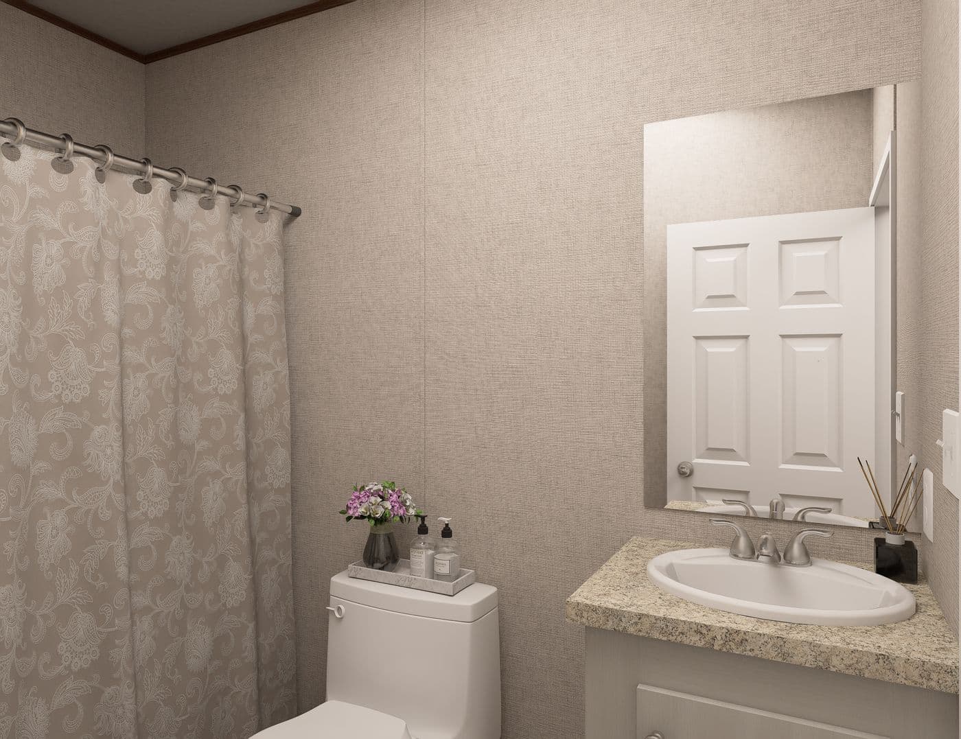 The SYCAMORE Guest Bathroom. This Manufactured Mobile Home features 4 bedrooms and 2 baths.