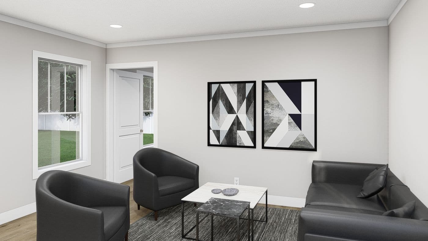 The RHYTHM NATION Living Room. This Manufactured Mobile Home features 3 bedrooms and 2 baths.