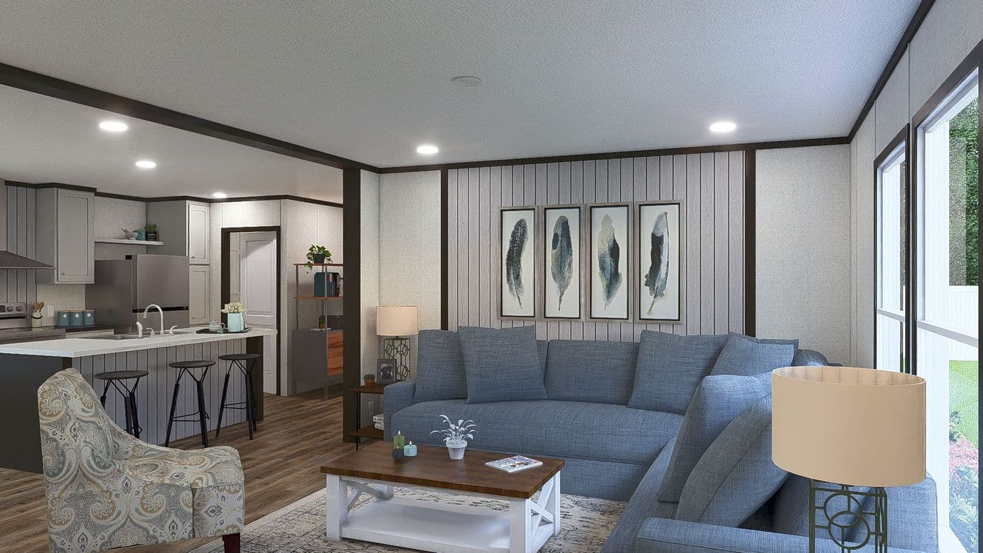 The IMPACT Living Room. This Manufactured Mobile Home features 4 bedrooms and 2 baths.