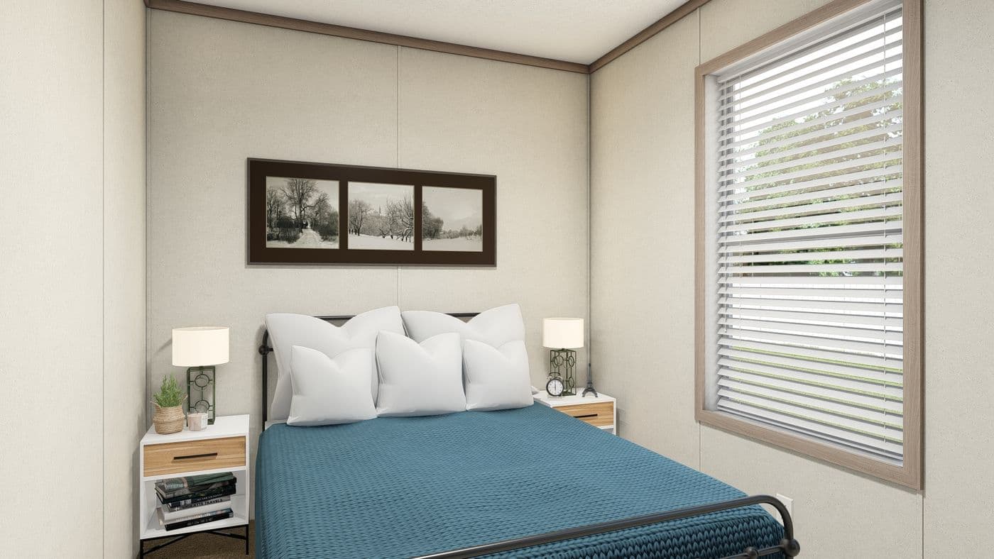 The 7616-4714 THE PULSE Bedroom. This Manufactured Mobile Home features 3 bedrooms and 2 baths.