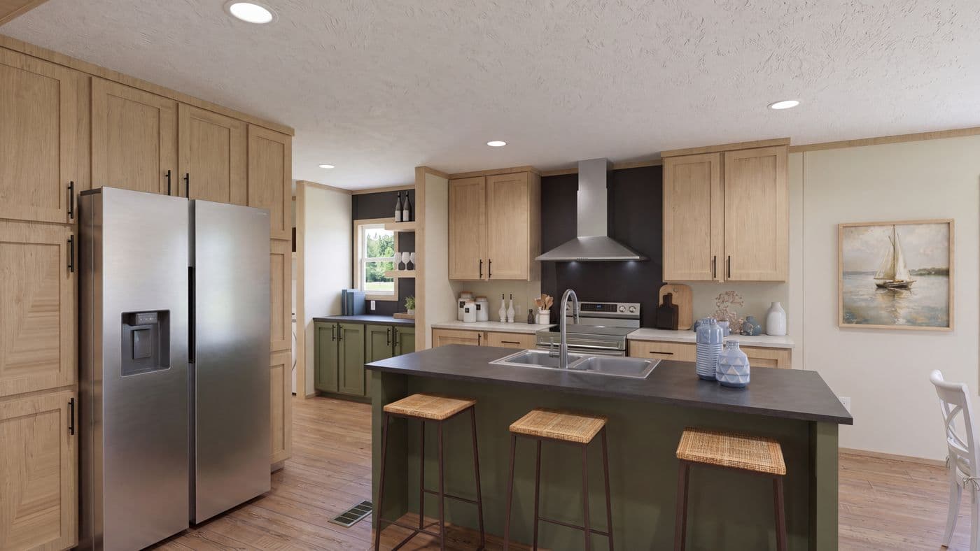 The BOONE Kitchen. This Manufactured Mobile Home features 4 bedrooms and 2 baths.
