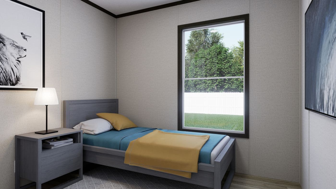 The THE SPARK Bedroom. This Manufactured Mobile Home features 3 bedrooms and 2 baths.