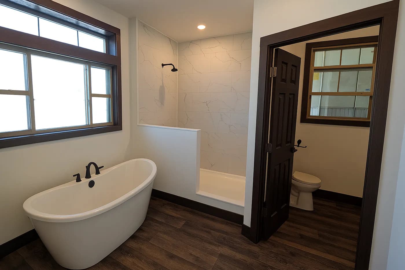 The LEGEND 402 MOD Primary Bathroom. This Modular Home features 3 bedrooms and 2 baths.