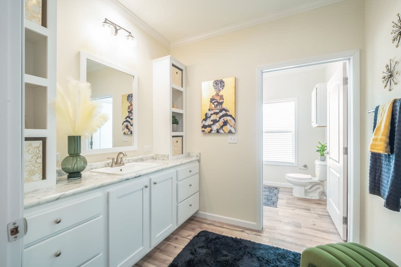 The SUPER 68 ELITE Guest Bathroom. This Manufactured Mobile Home features 3 bedrooms and 2 baths.