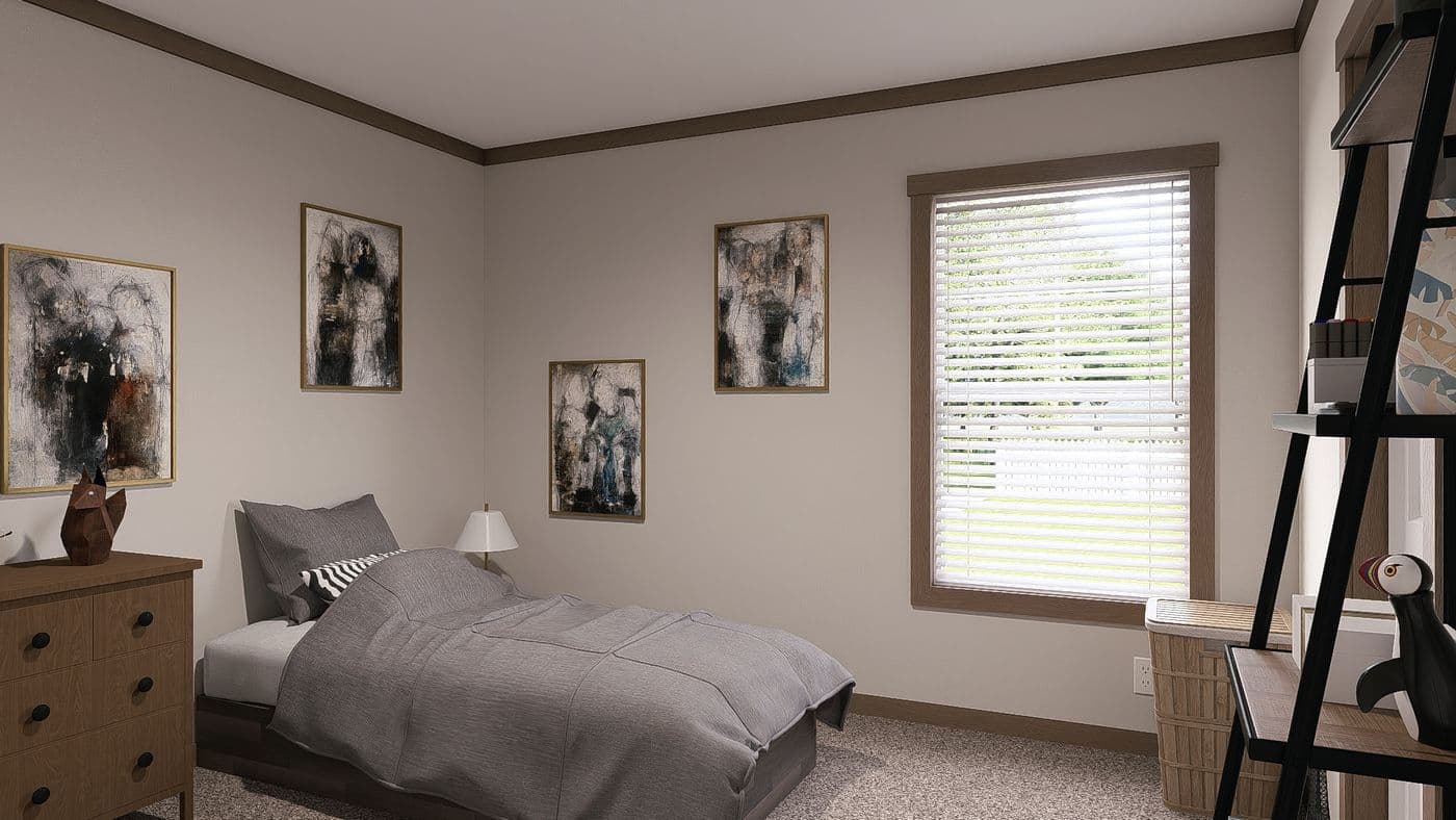 The THE EVERETT Guest Bedroom. This Manufactured Mobile Home features 4 bedrooms and 3 baths.