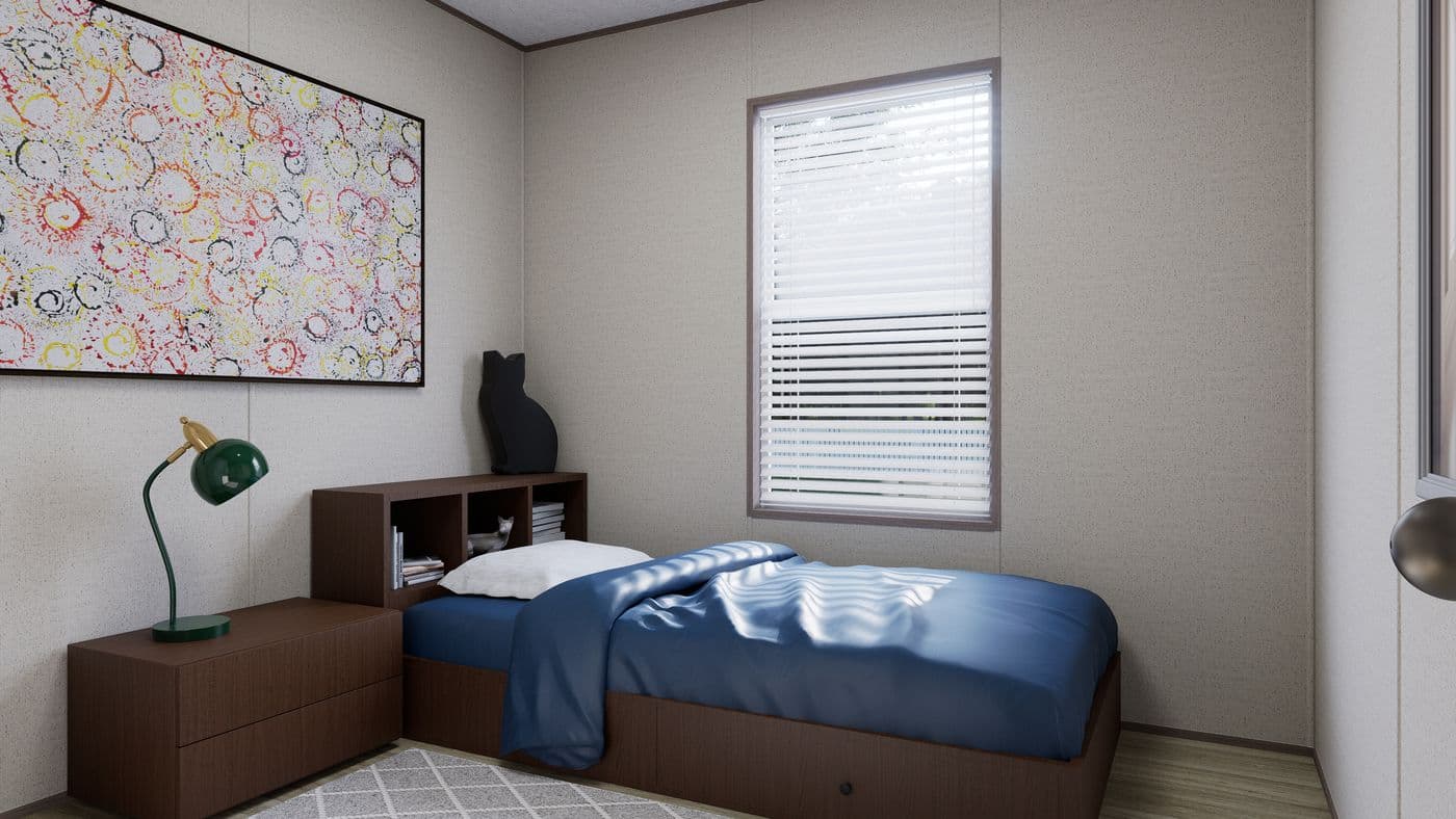 The GLACIER VISTA Guest Bedroom. This Manufactured Mobile Home features 4 bedrooms and 2 baths.