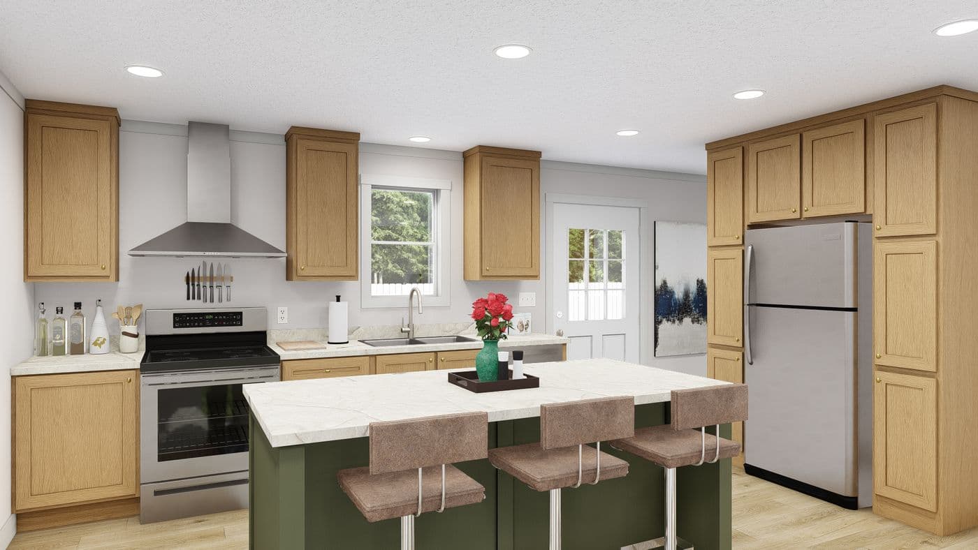 The HEY JUDE 7228-52-1 Kitchen. This Manufactured Mobile Home features 5 bedrooms and 2 baths.