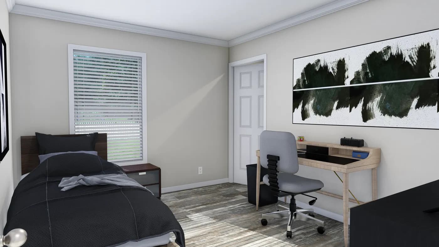 The CAROLINIAN M5000 Bedroom. This Manufactured Mobile Home features 3 bedrooms and 2 baths.