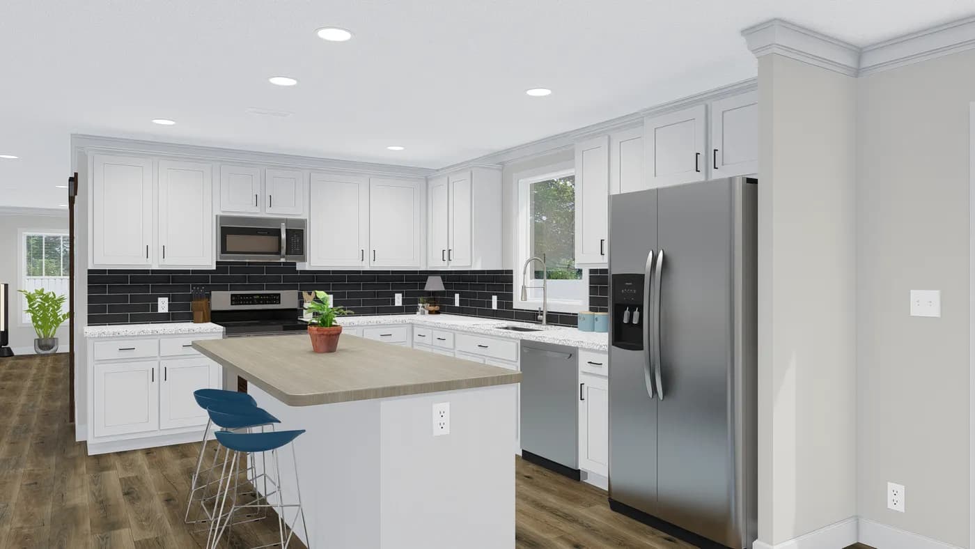 The THE MONTERREY Kitchen. This Manufactured Mobile Home features 4 bedrooms and 3 baths.