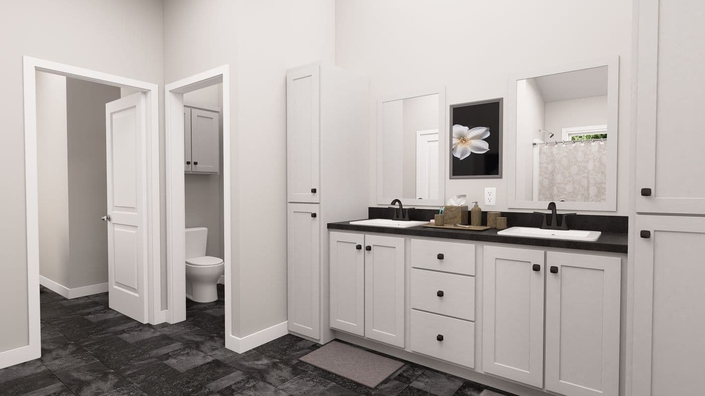 The ING602K GENERAL SHERMAN     GW Primary Bathroom. This Manufactured Mobile Home features 3 bedrooms and 2 baths.