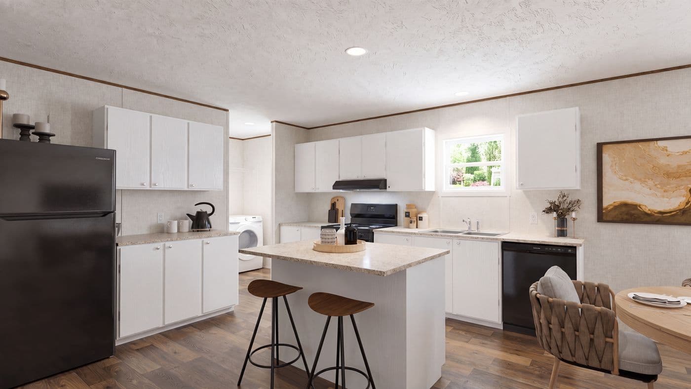 The OAK Kitchen. This Manufactured Mobile Home features 4 bedrooms and 2 baths.