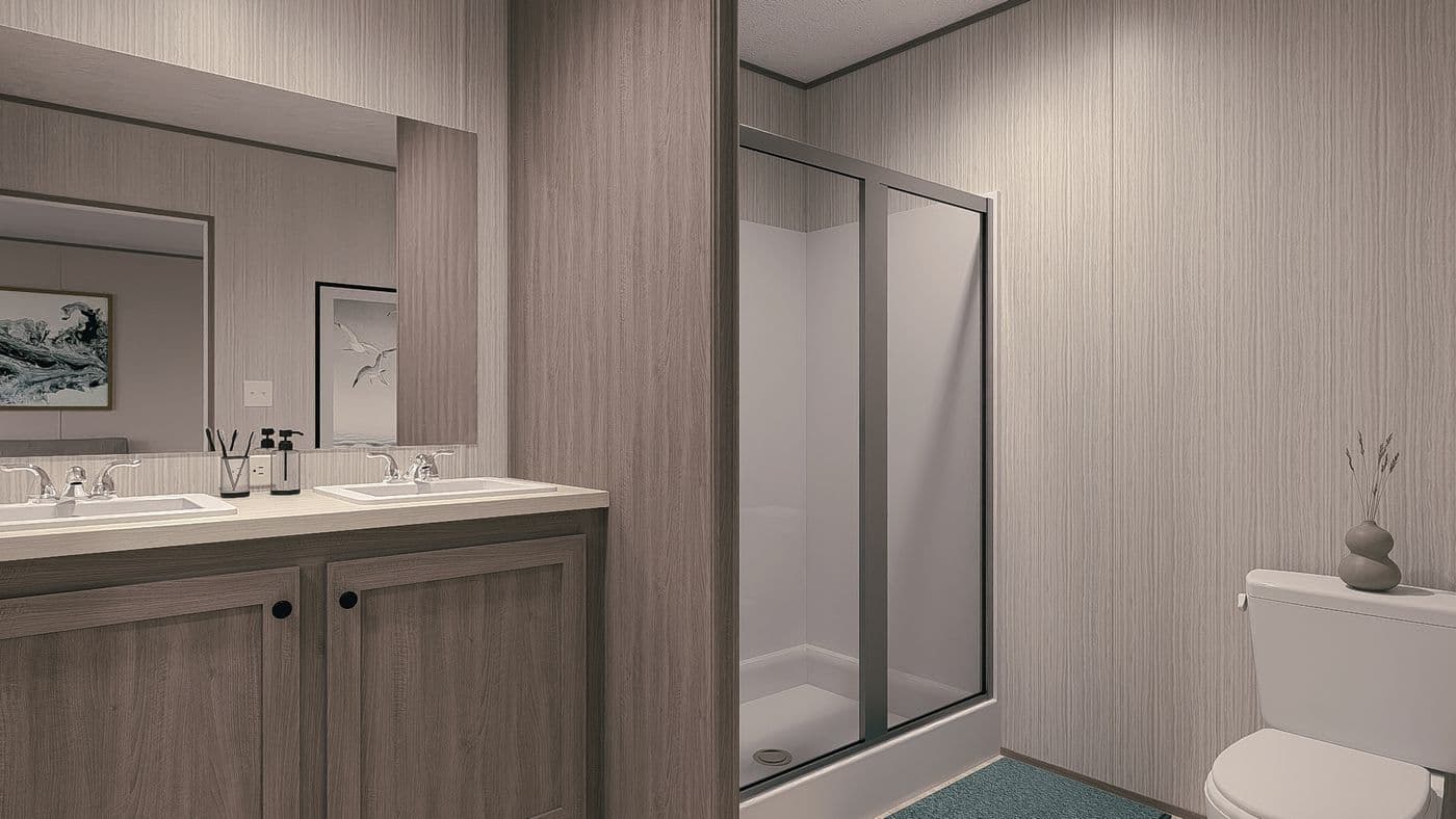The MAYNARDVILLE CLASSIC 76 Primary Bathroom. This Manufactured Mobile Home features 3 bedrooms and 2 baths.