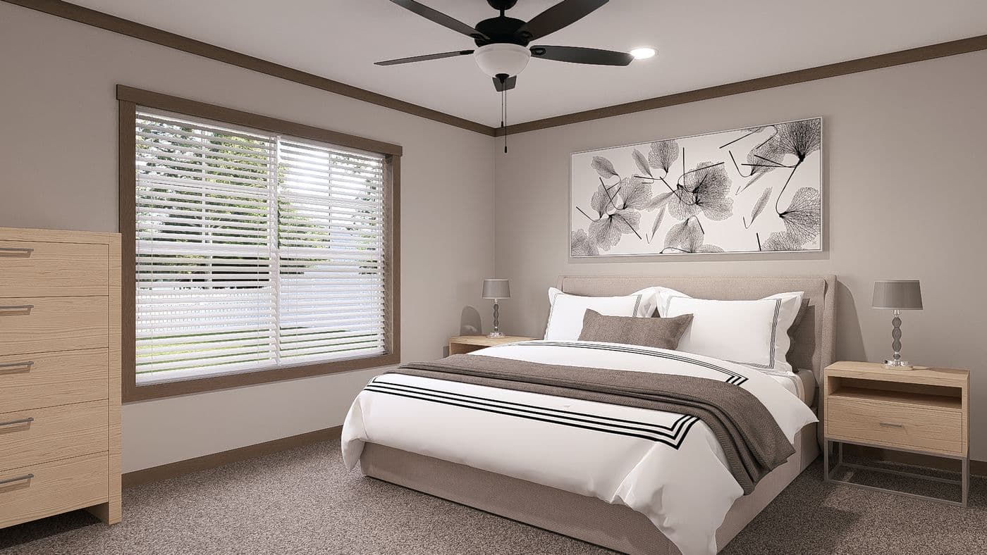 The THE EVERETT Primary Bedroom. This Manufactured Mobile Home features 4 bedrooms and 3 baths.