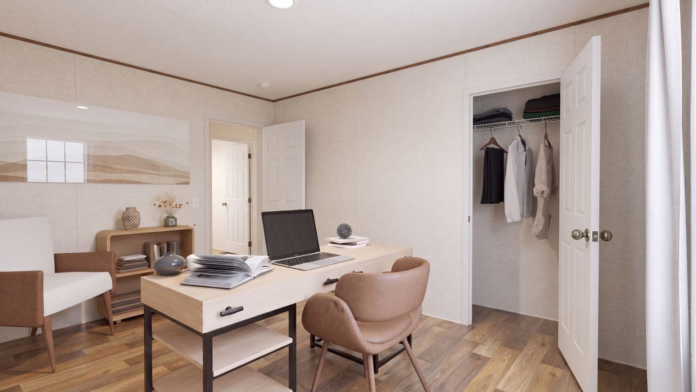 The REDWOOD Bedroom. This Manufactured Mobile Home features 5 bedrooms and 3 baths.