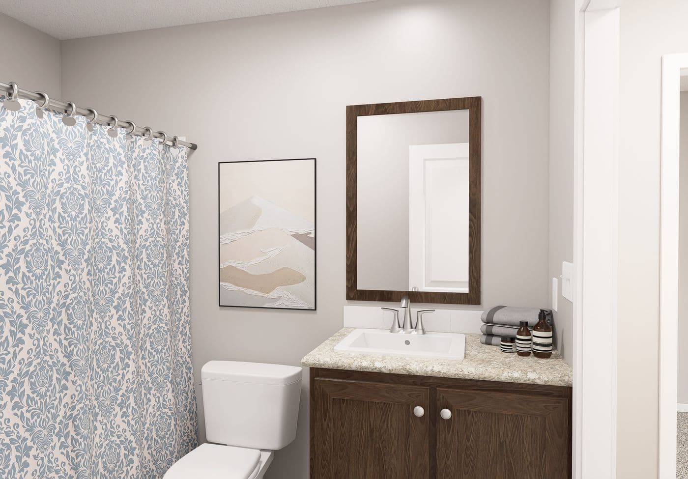 The SLE 681F Guest Bathroom. This Manufactured Mobile Home features 4 bedrooms and 2 baths.