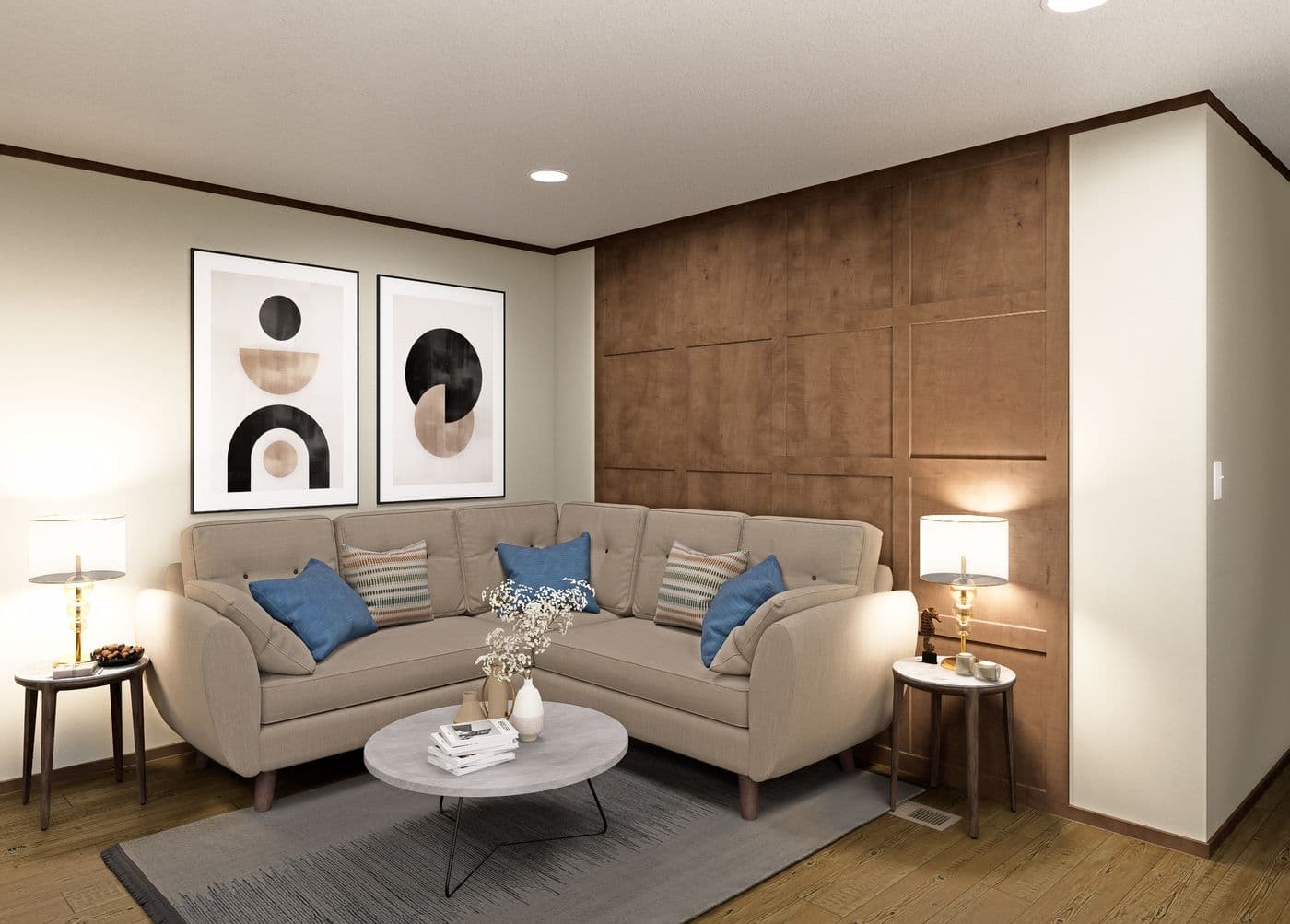 The HUDSON Living Room. This Manufactured Mobile Home features 3 bedrooms and 2 baths.