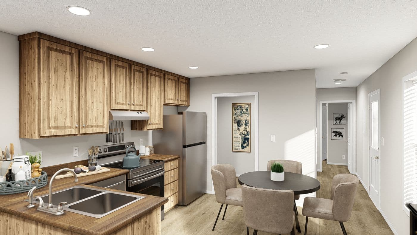The DRM561M 56'              DREAM Kitchen. This Manufactured Mobile Home features 2 bedrooms and 1 bath.