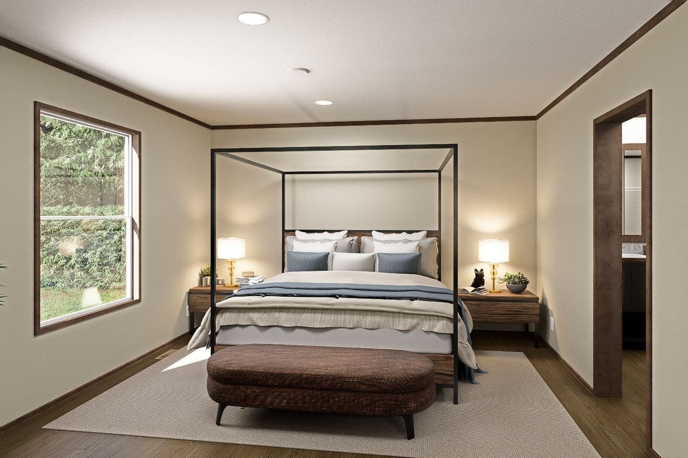 The SNOWCAP Primary Bedroom. This Manufactured Mobile Home features 4 bedrooms and 3 baths.