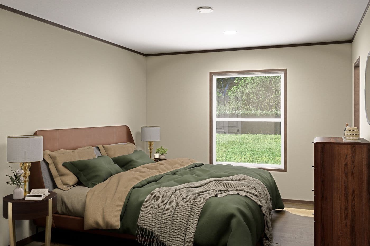 The TIDE Primary Bedroom. This Manufactured Mobile Home features 2 bedrooms and 2 baths.