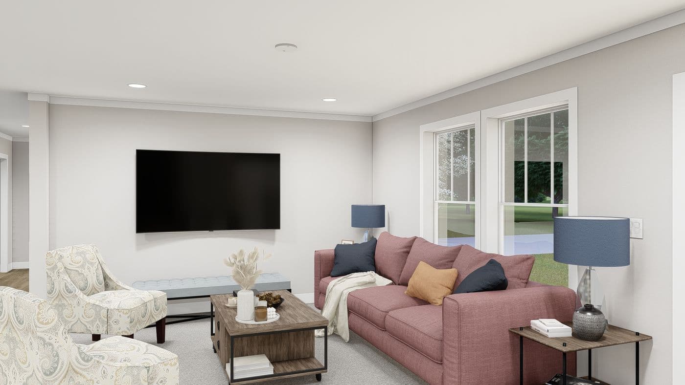 The LEAN ON ME Living Room. This Manufactured Mobile Home features 3 bedrooms and 2 baths.