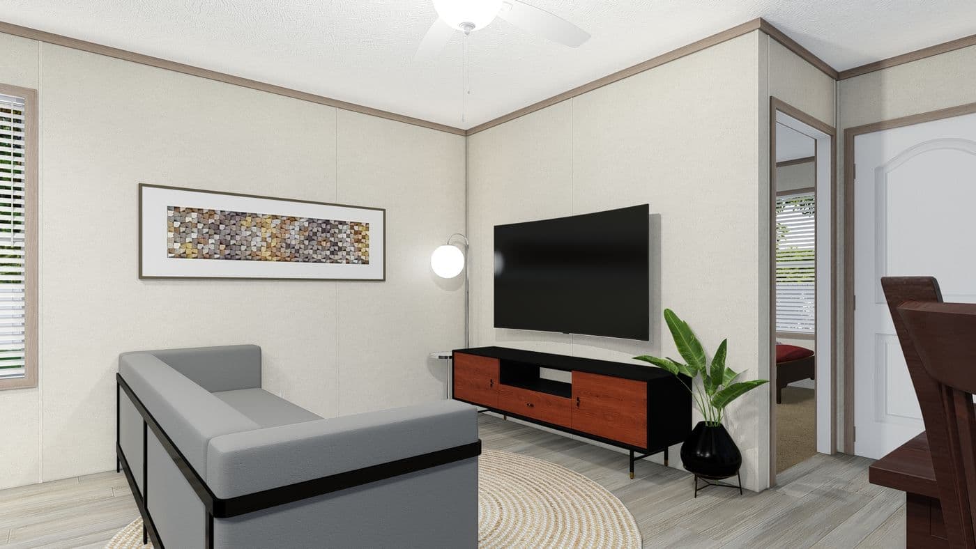 The 4816-4790 THE PULSE Living Room. This Manufactured Mobile Home features 2 bedrooms and 1 bath.