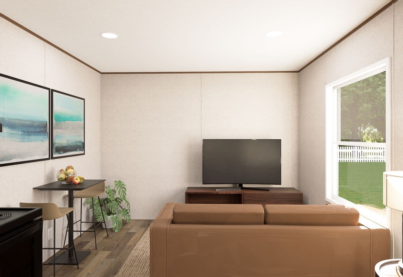 The BUTTERCUP Living Room. This Manufactured Mobile Home features 1 bedroom and 1 bath.
