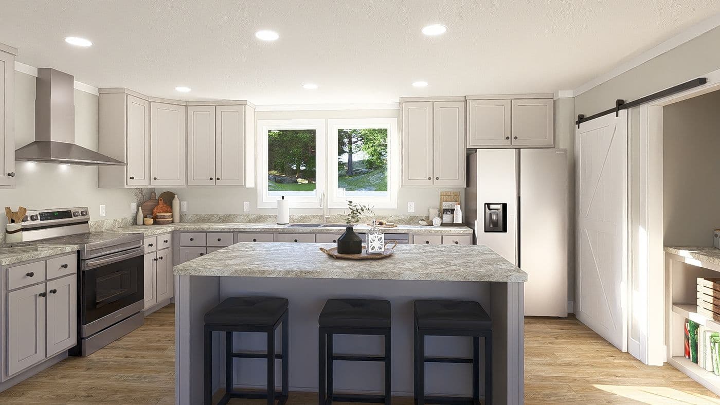 The THE BREEZE 64 Kitchen. This Manufactured Mobile Home features 4 bedrooms and 2 baths.