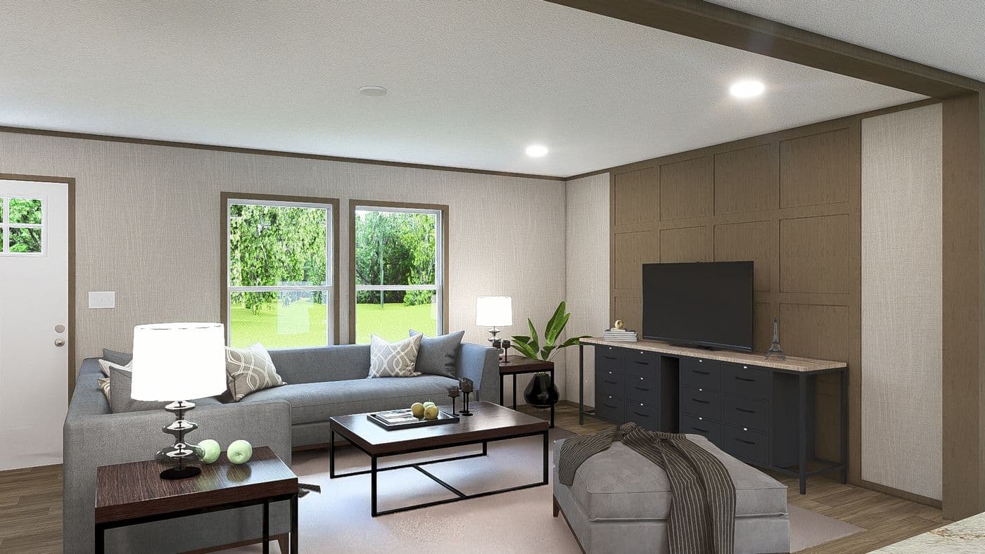 The MOROCCO Living Room. This Manufactured Mobile Home features 4 bedrooms and 2 baths.