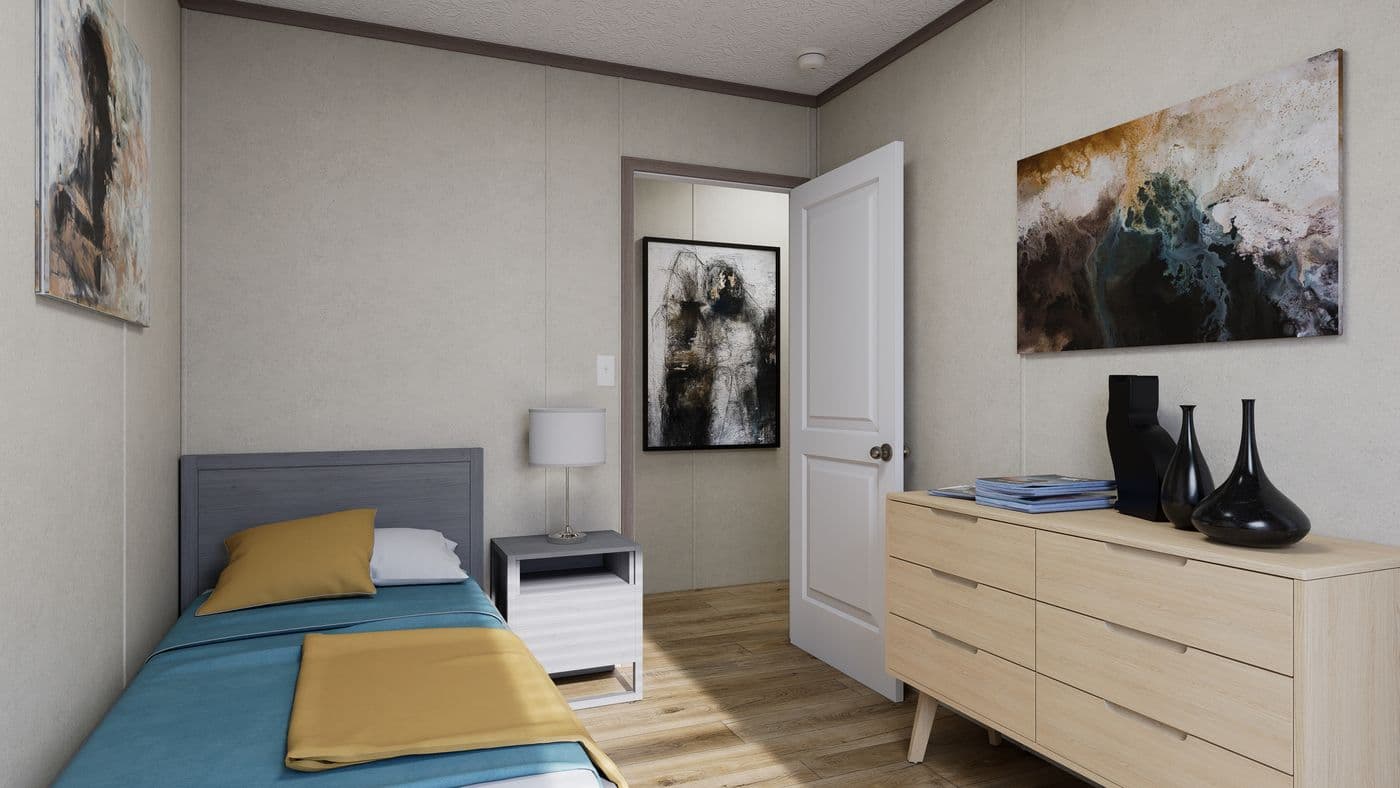 The 7016-CC03 HARBORVIEW 70 Guest Bedroom. This Manufactured Mobile Home features 3 bedrooms and 2 baths.