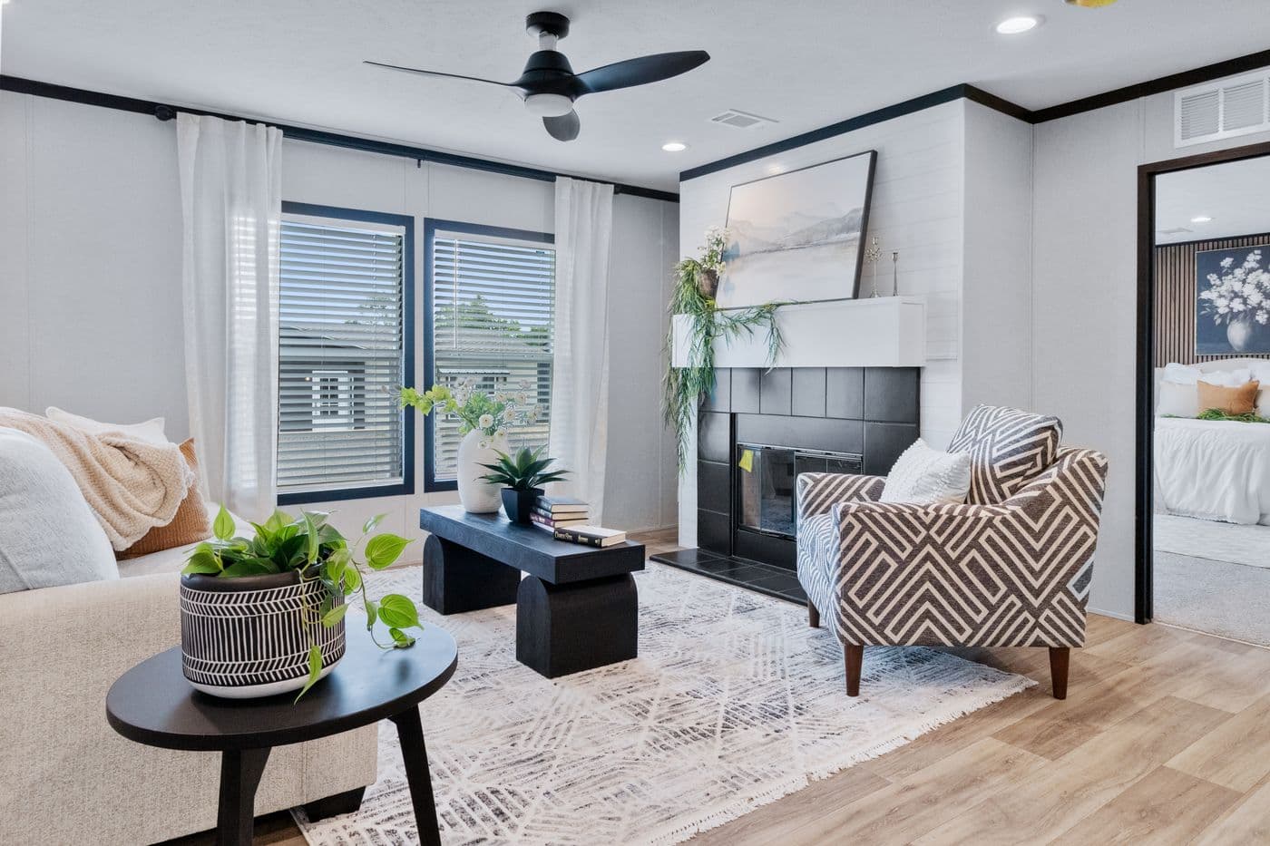 The ABSOLUTE VALUE Living Room. This Manufactured Mobile Home features 4 bedrooms and 2 baths.