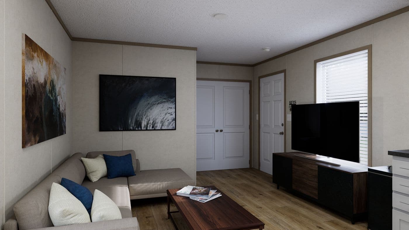 The 4814-CC04 RESOLVE 48 Living Room. This Manufactured Mobile Home features 2 bedrooms and 1 bath.