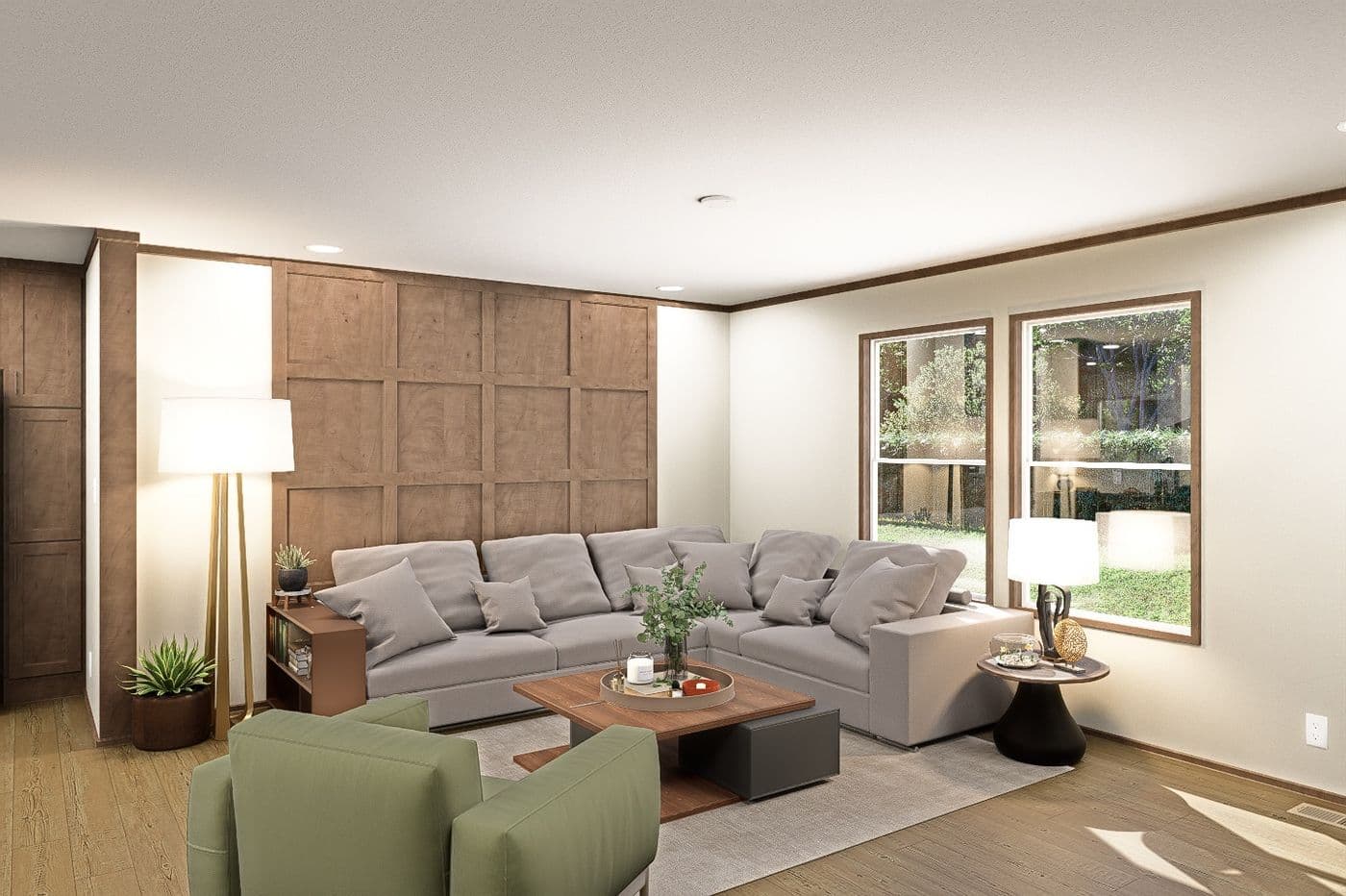The SNOWCAP Living Room. This Manufactured Mobile Home features 4 bedrooms and 2.5 baths.