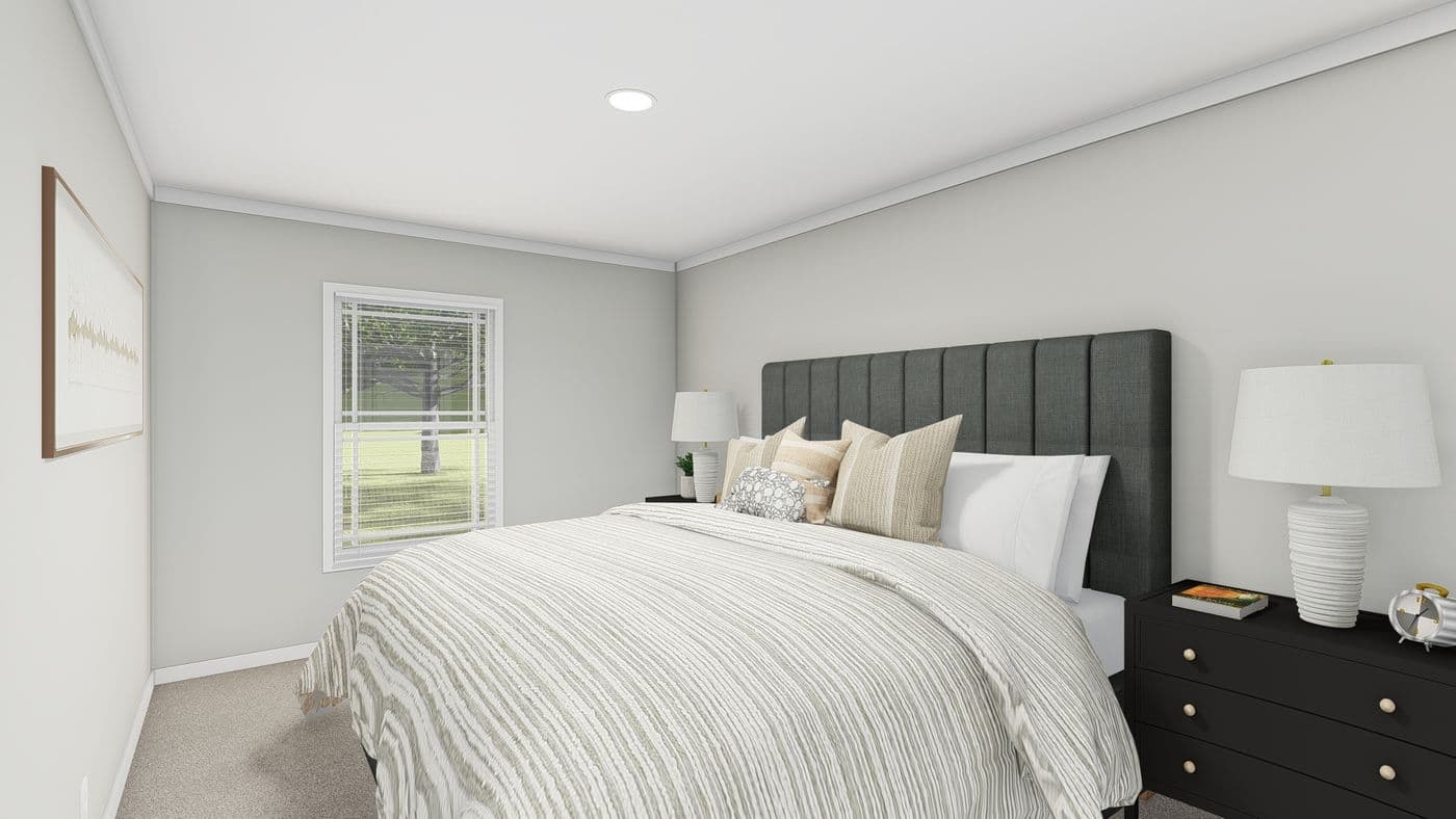 The FRONTIER Bedroom. This Manufactured Mobile Home features 3 bedrooms and 2 baths.