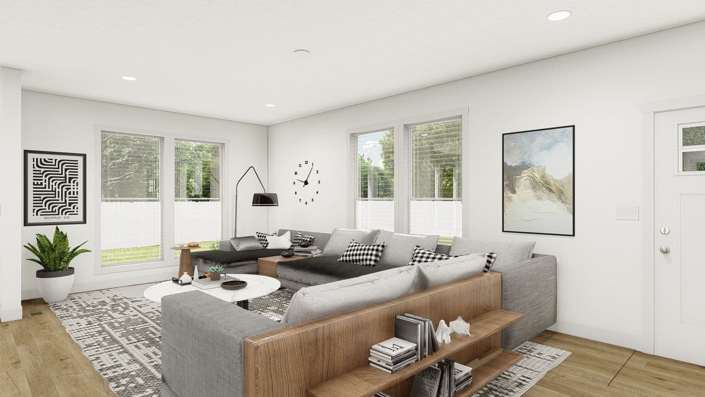 The HRR 2856-3E          LIGHTFOOT Living Room. This Manufactured Mobile Home features 3 bedrooms and 2 baths.
