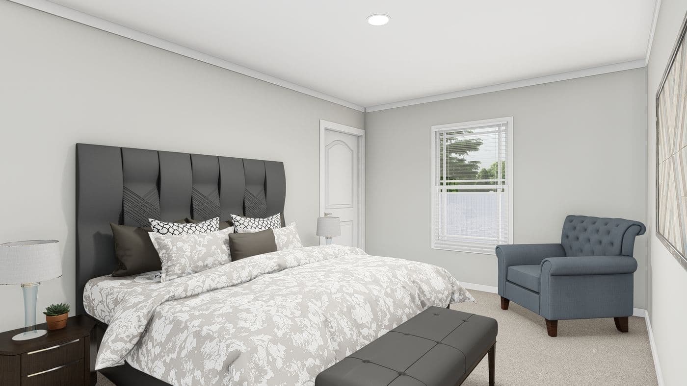 The FRONTIER Bedroom. This Manufactured Mobile Home features 3 bedrooms and 2 baths.