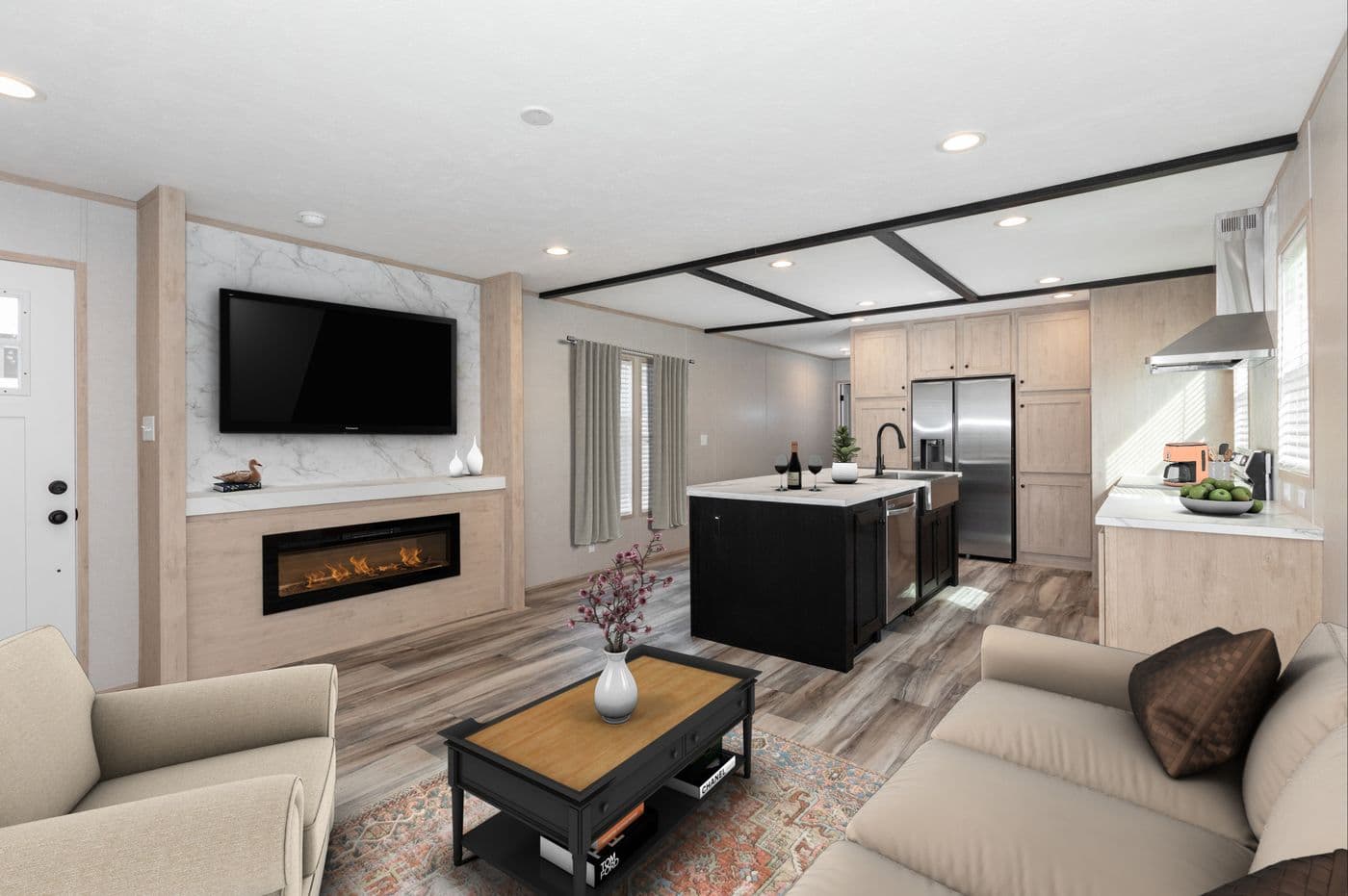 The ANNIVERSARY JEWEL Living Room. This Manufactured Mobile Home features 3 bedrooms and 2 baths.