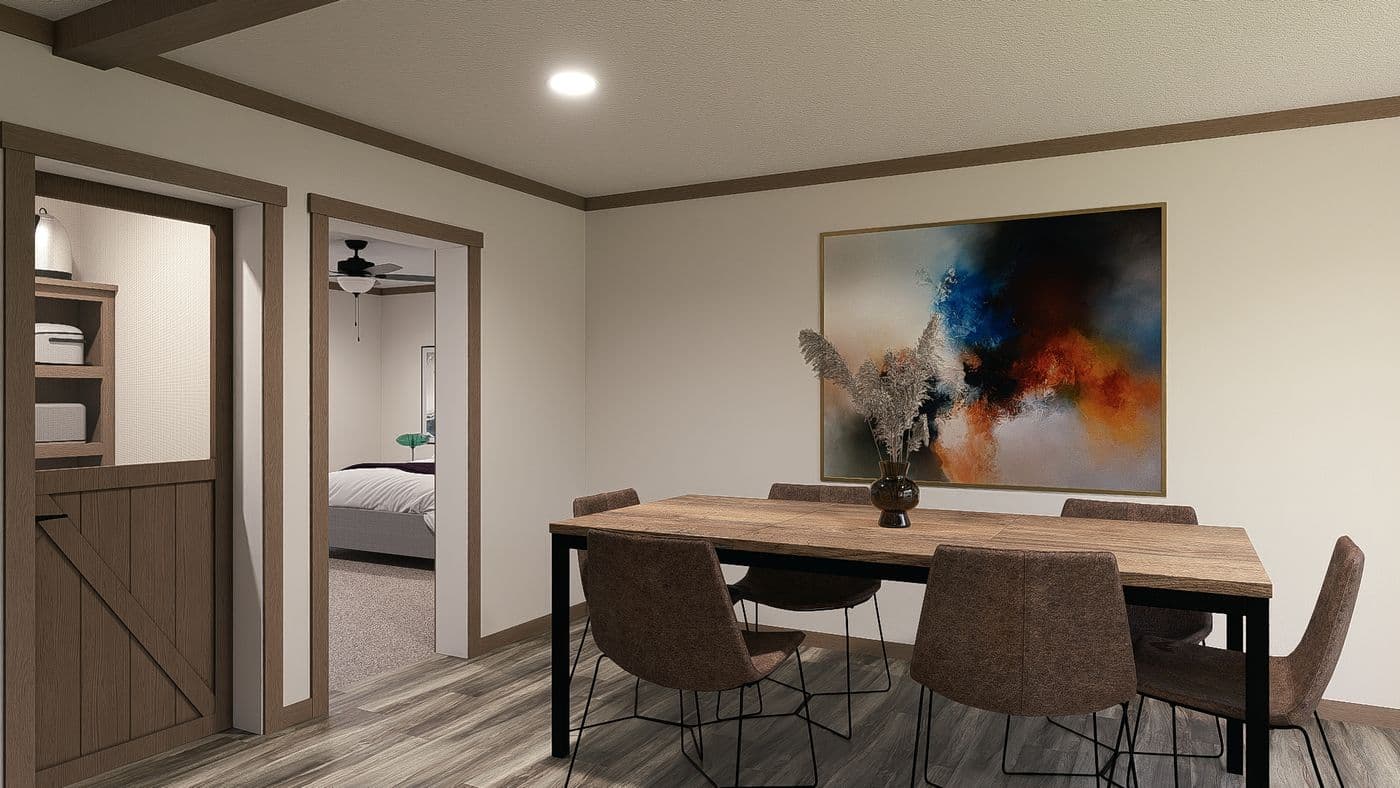 The NELLIE ELITE Dining Room. This Manufactured Mobile Home features 4 bedrooms and 3 baths.