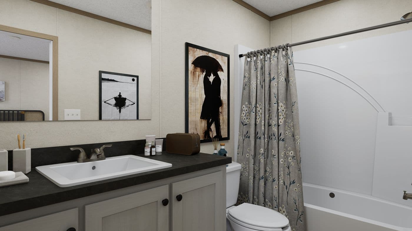 The 7216-CC03 HARBORVIEW 72 Primary Bathroom. This Manufactured Mobile Home features 3 bedrooms and 2 baths.