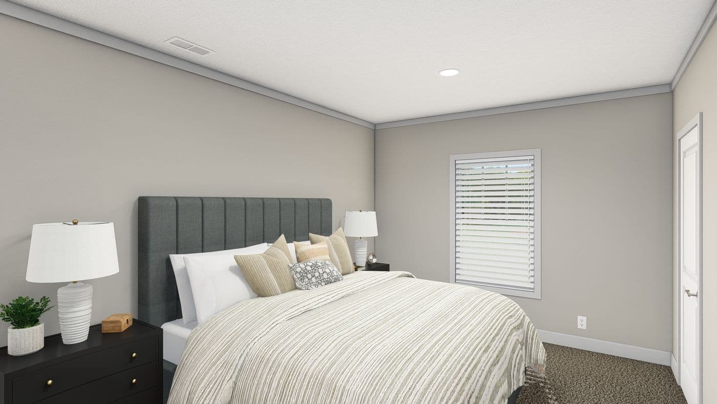 The THE DENALI Bedroom. This Manufactured Mobile Home features 3 bedrooms and 2 baths.